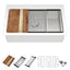 Sarlai 33'' White Ceramic Topmount Workstation Sink Brushed Accessories & Acacia Wood Cutting Board