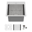 Sarlai 15''x15'' Drop In Workstation Bar Sink 16 Gauge SUS304 Stainless Steel Single Bowl Topmount Prep Sink with Accessories