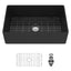 Sarlai 33'' Matte Black Fireclay Farmhouse Sink, Apron Front Single Bowl Ceramic Porcelain Kitchen Farmer Basin