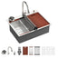 Sarlai 28''x22'' Drop-In Workstation Stainless Steel Kitchen Sink, 16 Gauge Topmount Single Bowl with Cup Rinser, Soap Dispenser & Faucet