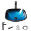 Sarlai Ocean‑Blue Tempered Glass Vessel Sink Combo with Matte Black Faucet & Drain