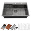 Sarlai 30in Topmount Gunmetal Black Stainless Steel Single Bowl Workstation Kitchen Sink