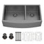 Sarlai 33'' Double Bowl Gunmetal Black Apron Front Stainless Steel Farmhouse Sink