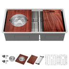 Sarlai 36in Undermount Workstation Sink - 16 Gauge 60/40 Double Bowl with Salad Prep Bowls