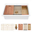 Sarlai 33''x22'' White Ceramic Topmount Workstation Sink With Gold Accessories & Wood Cutting Board