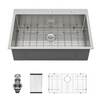 Sarlai 33''x22''Drop In Workstation Kitchen Sink 16 Gauge SUS304 Stainless Steel Single Bowl Topmount Sink with Accessories