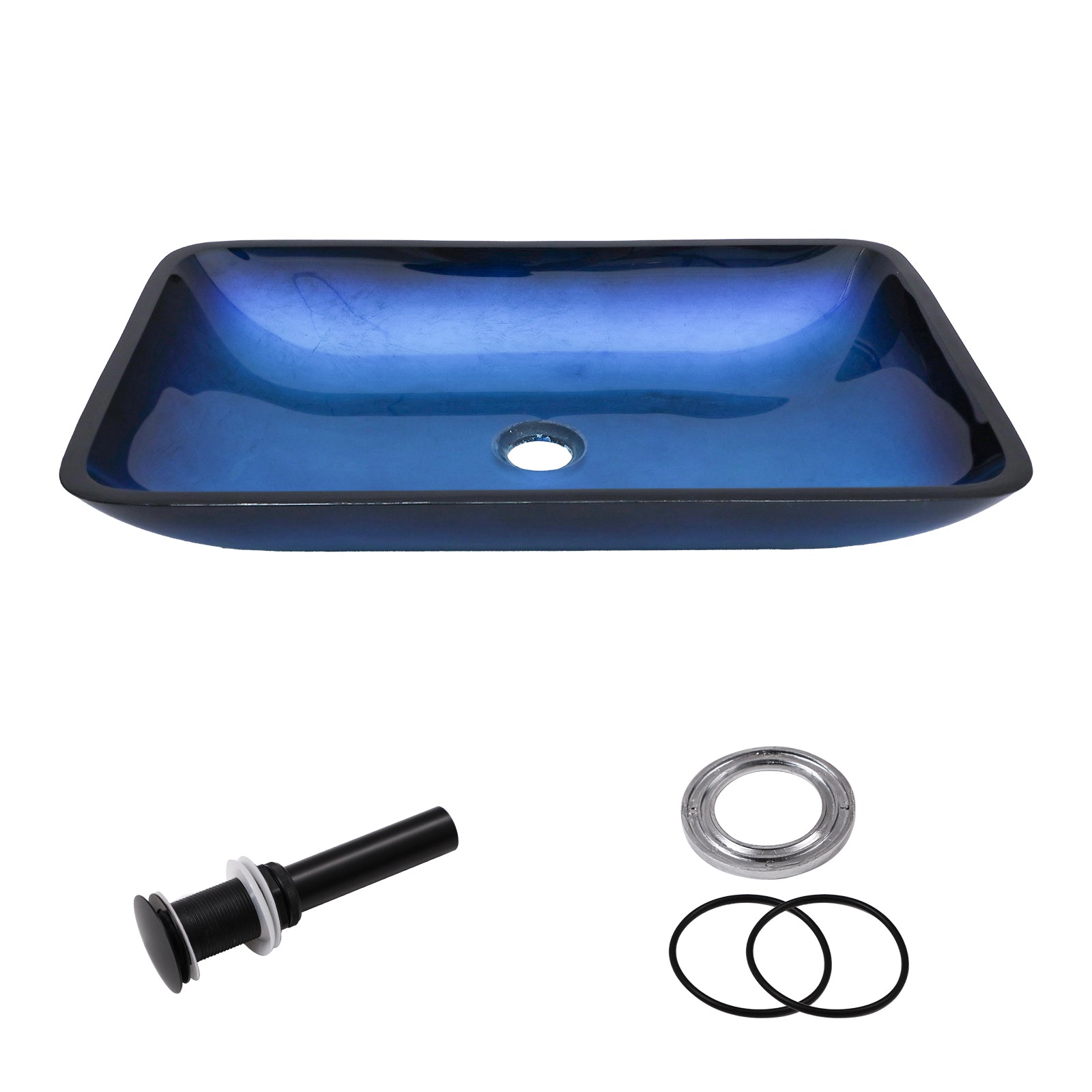Sarlai 22''x14'' Rectangular Blue Tempered Glass Bathroom Vessel Sink with Black Pop Up Drain Secondary image