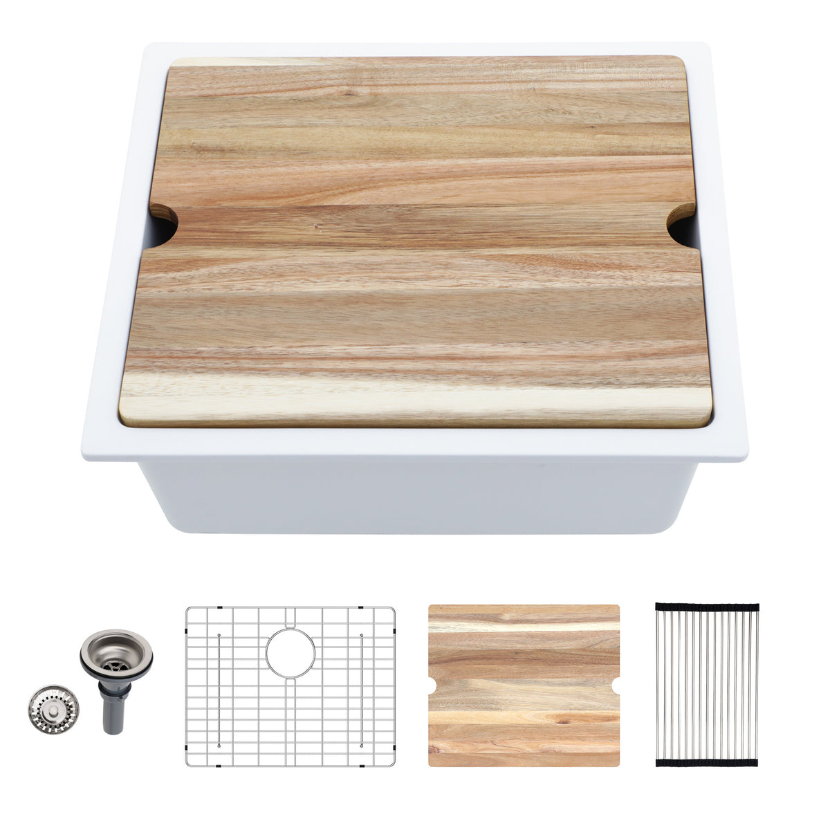 Sarlai 21'' White Quartz Composite Undermount Workstation Kitchen Sink Small Bar Prep Main image