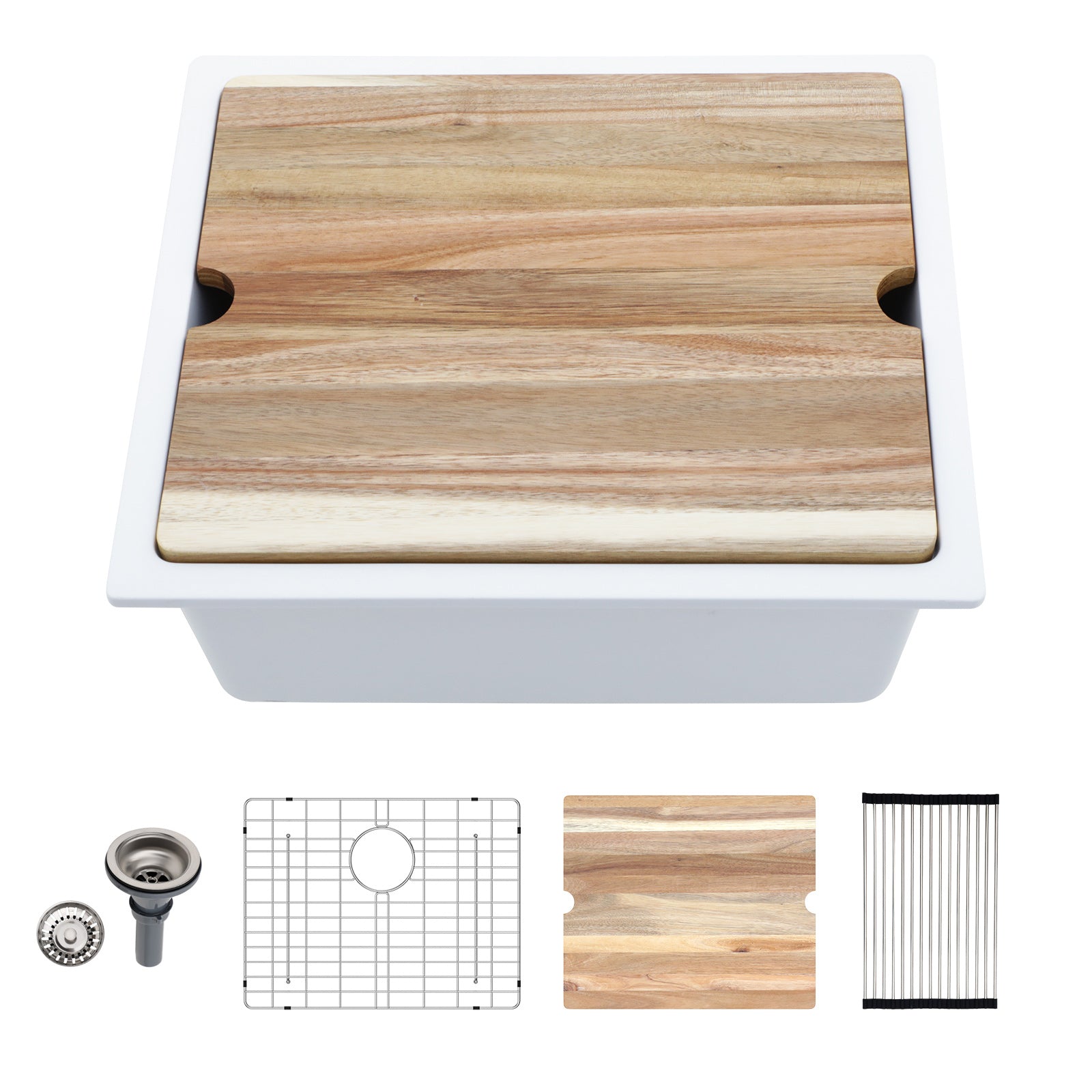 Sarlai 21'' White Quartz Composite Undermount Workstation Kitchen Sink Small Bar Prep