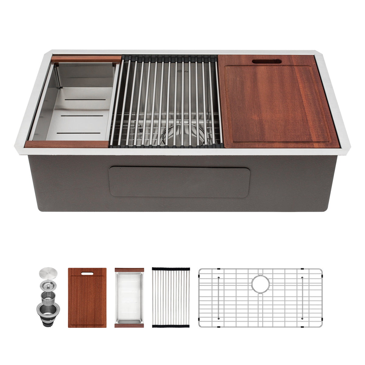 Sarlai 33 Inch Undermount Workstation Kitchen Sink 16 Gauge T304 Stainless Steel Single Bowl Sink Main image