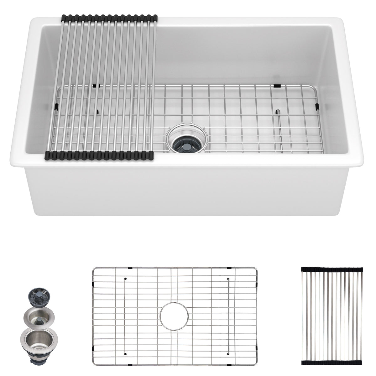 Sarlai 32in White Undermount Single Bowl Fireclay Ceramic Kitchen Sink