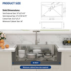 Sarlai 33'' Drop In Workstation Kitchen Sink 16 Gauge SUS304 Stainless Steel Single Bowl Topmount Kitchen Sink