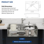 Sarlai 33'' x 22'' Drop In Workstation Kitchen Sink Single Bowl 16 Gauge SUS304 Stainless Steel Topmount Sink with Pull Out Faucet