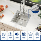 Sarlai 15''x15'' Drop In Workstation Bar Sink 16 Gauge SUS304 Stainless Steel Single Bowl Topmount Prep Sink with Accessories