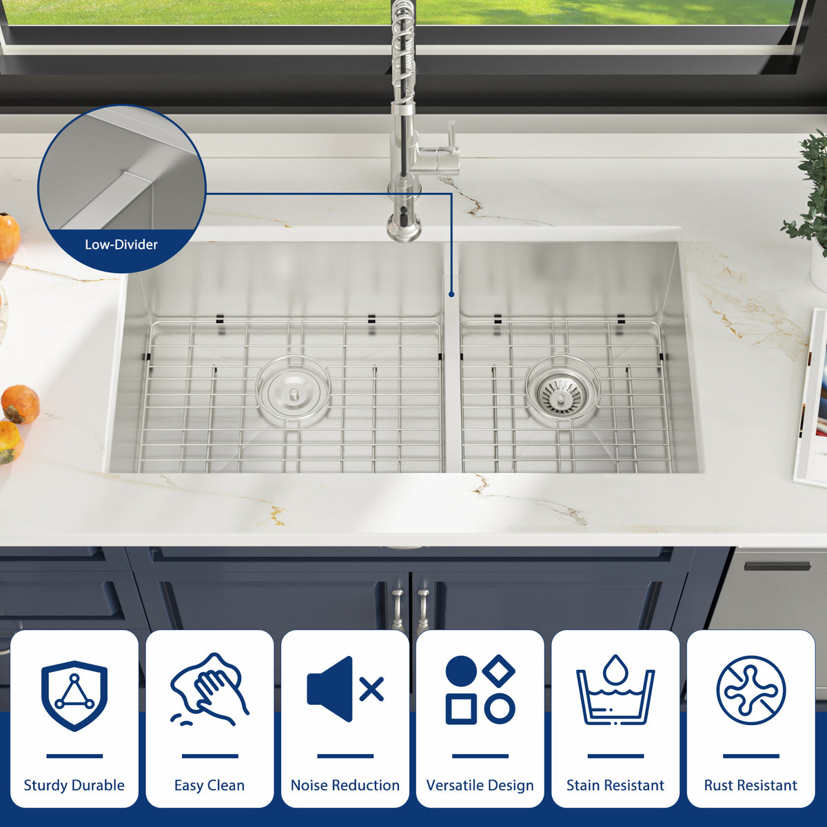 Sarlai 36'' Undermount Kitchen Sink 16 Gauge Stainless Steel 60/40 Double Bowl with Low Divider