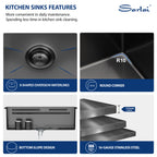 Sarlai 33'' Gunmetal Black Waterfall Workstation Sink - 16 Gauge Undermount Single Bowl with Pull-Down Faucet