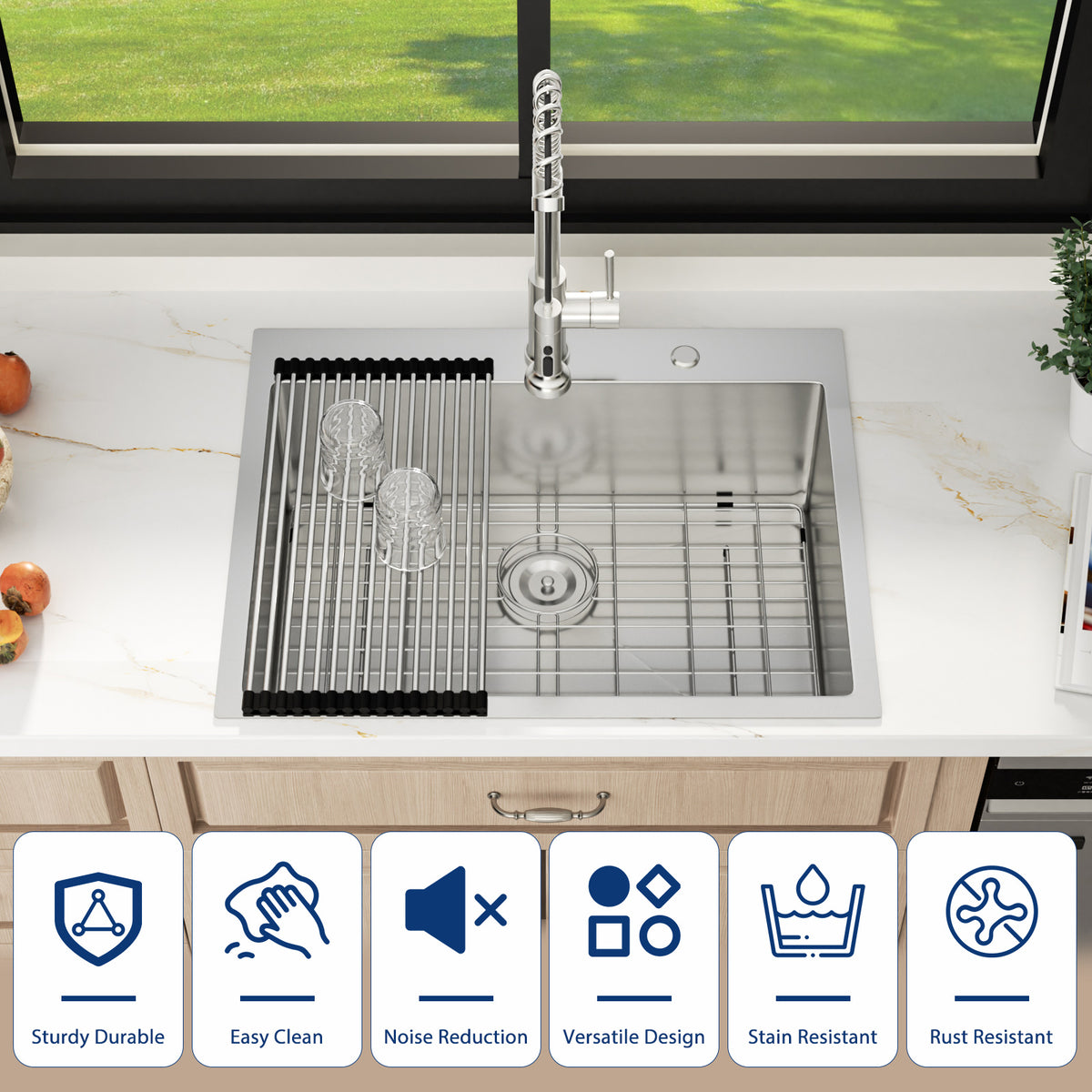 Sarlai 30''x22''Drop In Workstation Kitchen Sink 16 Gauge SUS304 Stainless Steel Single Bowl Topmount Sink with Accessories