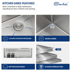 Sarlai 33'' Waterfall Undermount Workstation Sink - 16 Gauge Stainless Steel Single Bowl with Pull-Down Faucet