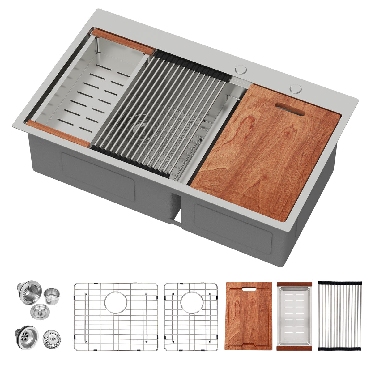 Sarlai 36in Drop In Double Bowl 60/40 Low Divide Stainless Steel Workstation Kitchen Sink Main image