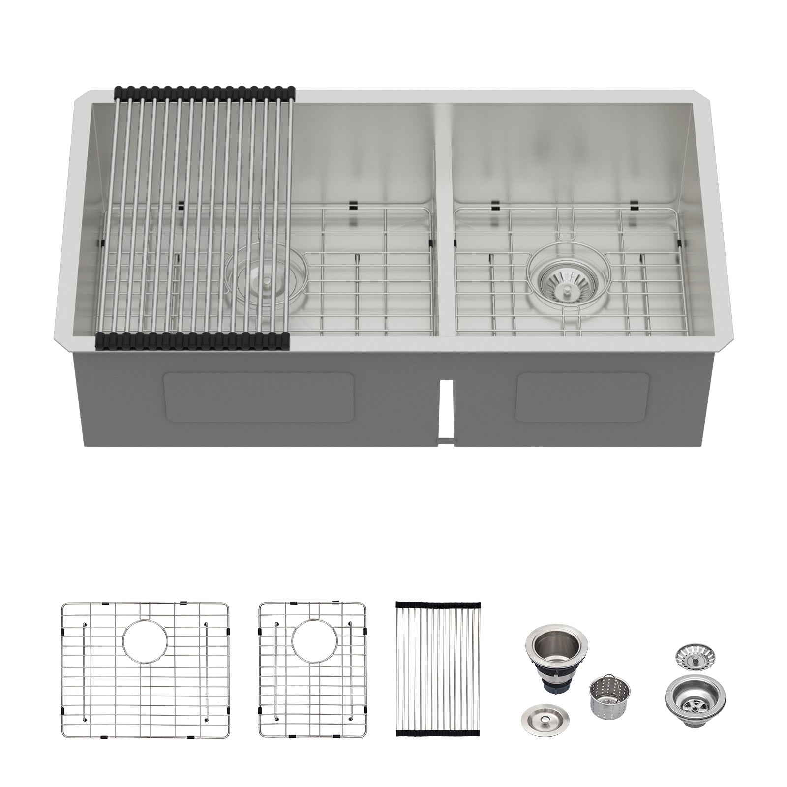 Sarlai 36'' Undermount Kitchen Sink 16 Gauge Stainless Steel 60/40 Double Bowl with Low Divider