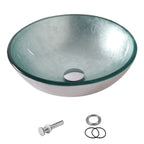 Sarlai 15.75 Inch Round Silver Foil Tempered Glass Vessel Sink Above Counter Bathroom Basin