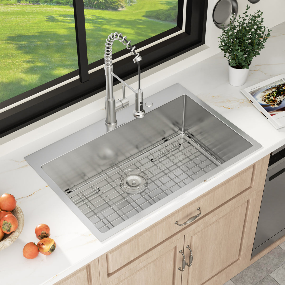 Sarlai 33''x22''Drop In Workstation Kitchen Sink 16 Gauge SUS304 Stainless Steel Single Bowl Topmount Sink with Accessories