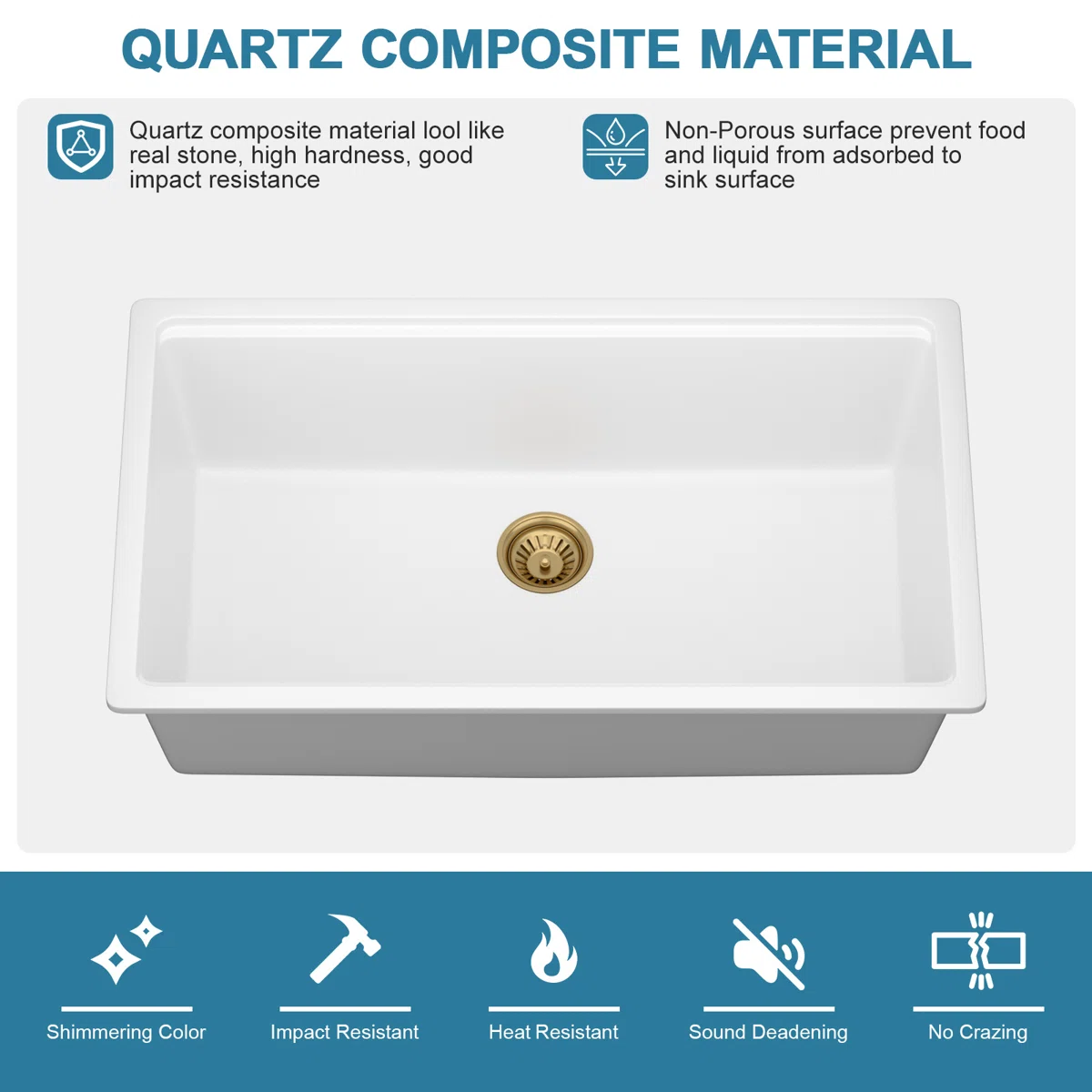 Sarlai 30in White Quartz Composite Undermount Workstation Kitchen Sink