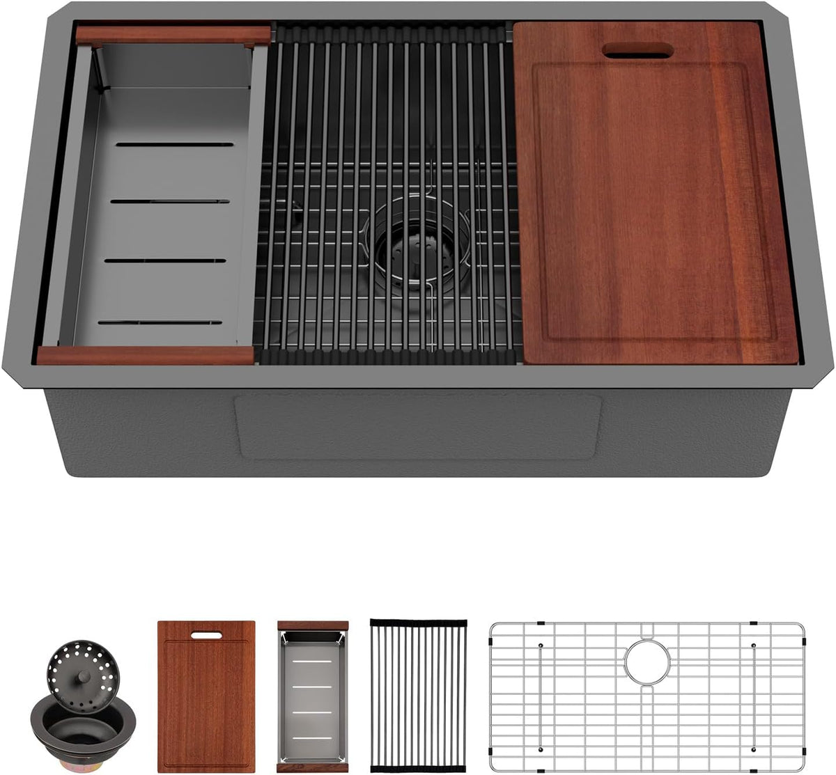 Sarlai 30'' Stainless Steel Black Single Bowl Workstation Kitchen Sink Main image