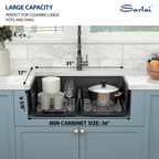 Sarlai 33in Black Quartz Composite Undermount 50/50 Double Bowl Workstation Kitchen Sink