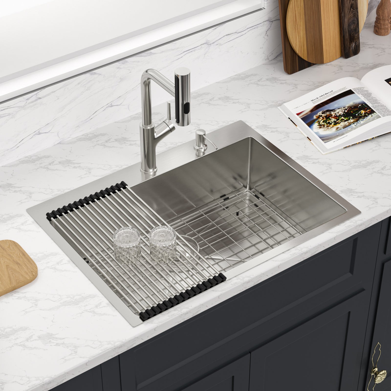 Sarlai 33'' x 22'' Drop In Workstation Kitchen Sink Single Bowl 16 Gauge SUS304 Stainless Steel Topmount Sink with Pull Out Faucet Secondary image