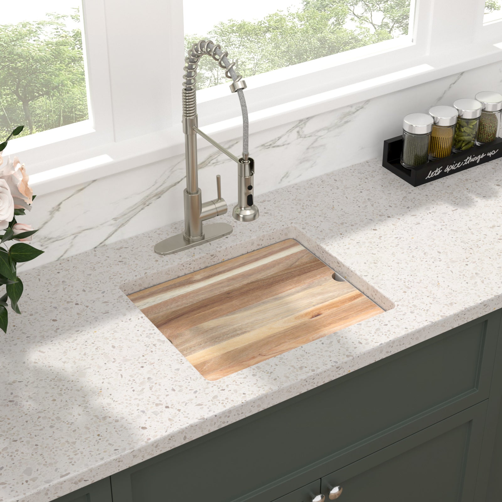 Sarlai 21'' White Quartz Composite Undermount Workstation Kitchen Sink Small Bar Prep