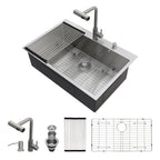 Sarlai 33'' Drop In Workstation Kitchen Sink 16 Gauge SUS304 Stainless Steel Single Bowl Topmount Kitchen Sink