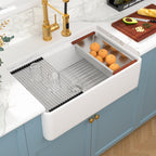 Sarlai 33" White Farmhouse Kitchen Sink 33 x 20 Inch Workstation Ledge Fireclay Single Bowl Apron Front Sink