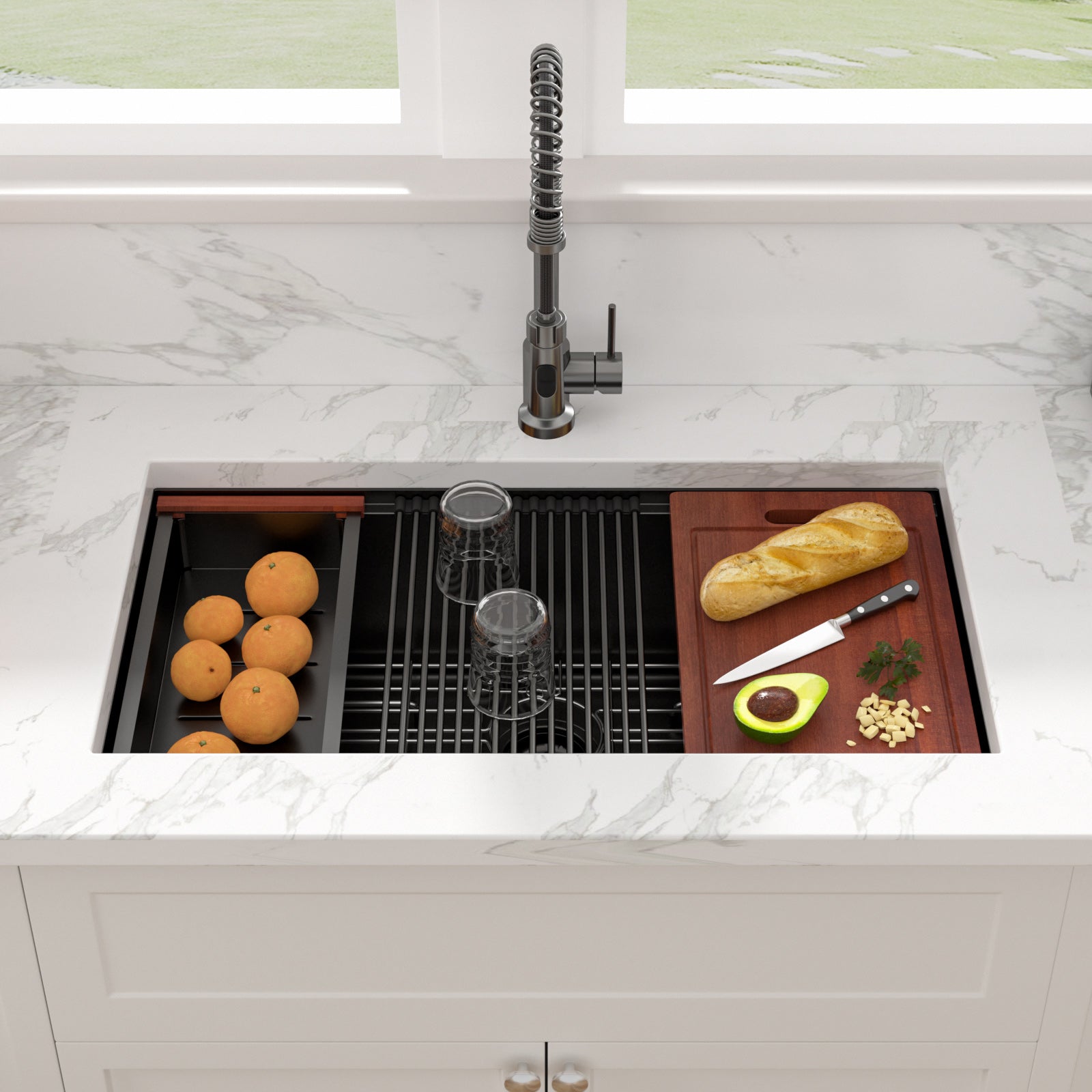 Sarlai 33''Matte Black Undermount Workstation Kitchen Sink 16 Gauge T304 Stainless Steel Secondary image