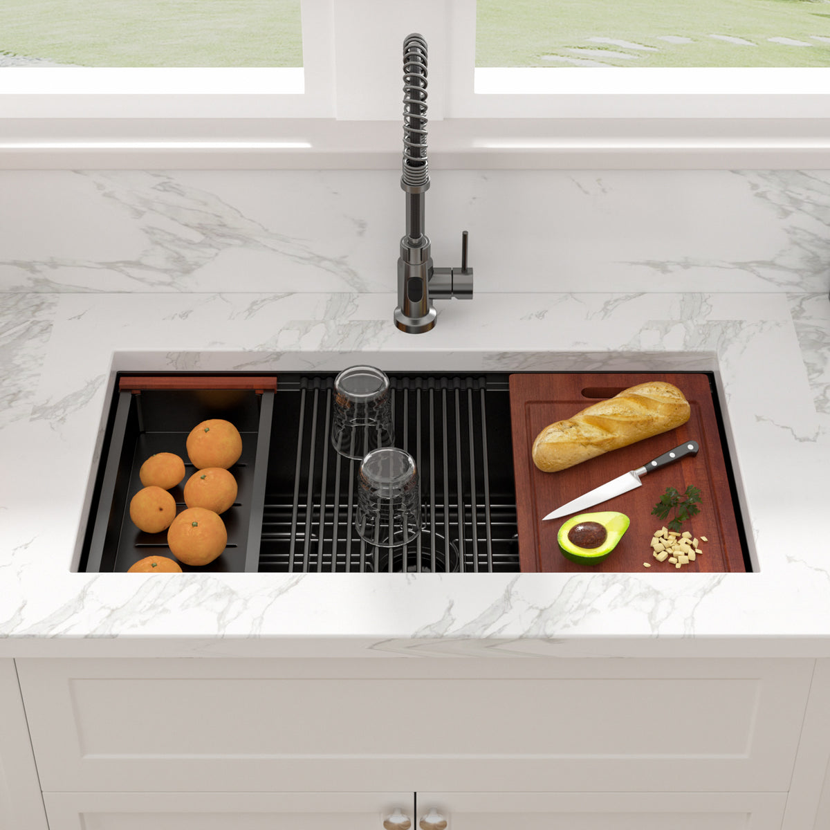 Sarlai 33''Matte Black Undermount Workstation Kitchen Sink 16 Gauge T304 Stainless Steel