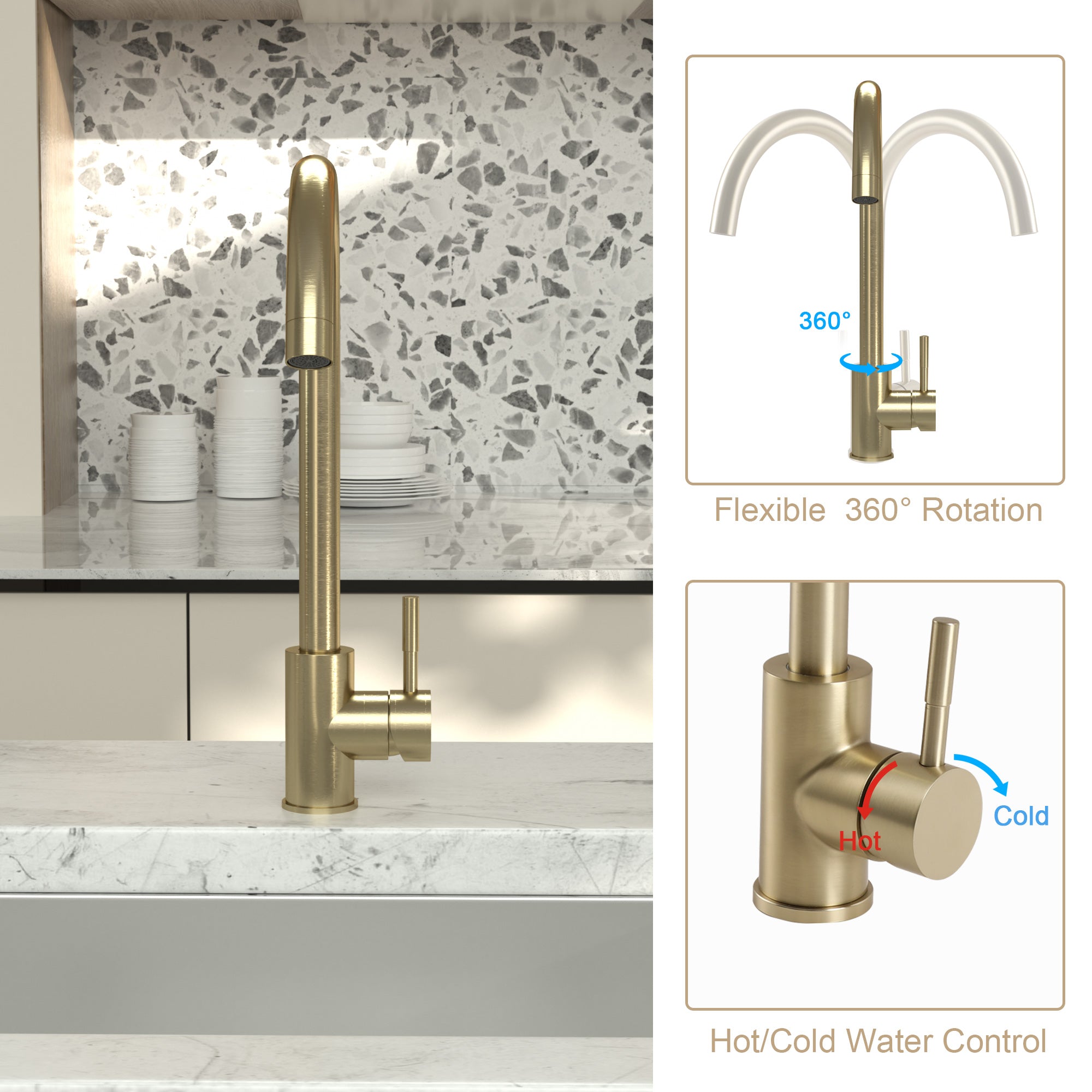 Sarlai 360 Degree Single Handle Brass Kitchen Faucet