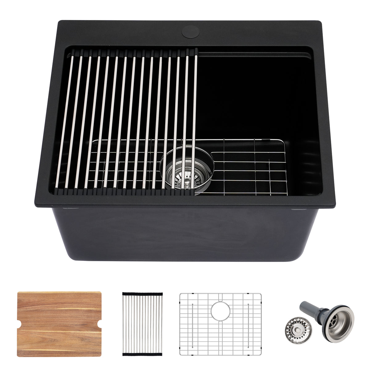 Sarlai 23''x20''Drop-In Quartz Laundry Sink Black Granite Composite Utility Workstation Sink