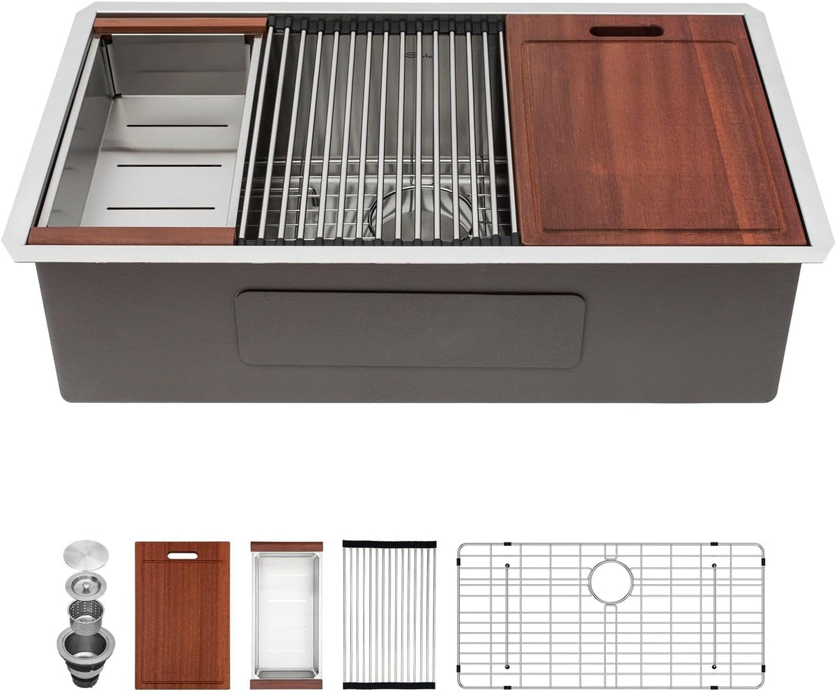 Sarlai 32‘’x19‘’Stainless Steel Single Bowl Undermount Workstation Kitchen Sink Main image