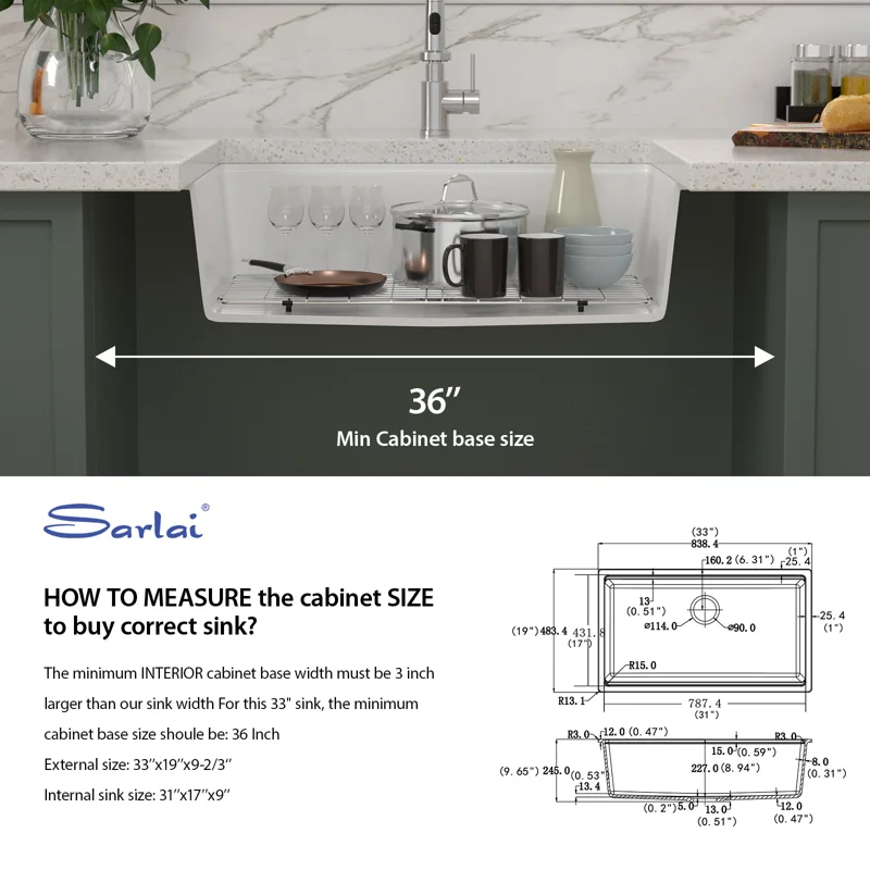 Sarlai 33'' White Quartz Composite Undermount Workstation Kitchen Sink