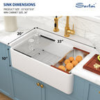Sarlai 33" White Farmhouse Kitchen Sink 33 x 20 Inch Workstation Ledge Fireclay Single Bowl Apron Front Sink