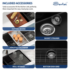Sarlai 33in Black Quartz Composite Undermount 50/50 Double Bowl Workstation Kitchen Sink