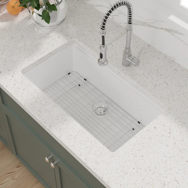 Sarlai 33'' White Quartz Composite Undermount Workstation Kitchen Sink