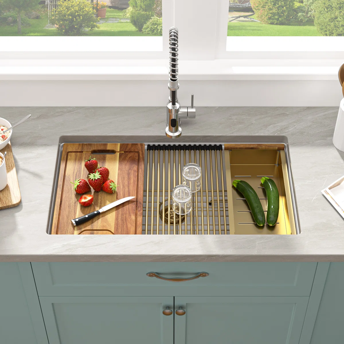 Sarlai 30in White Quartz Composite Undermount Workstation Kitchen Sink