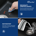 Sarlai 33in Black Quartz Composite Undermount 50/50 Double Bowl Workstation Kitchen Sink