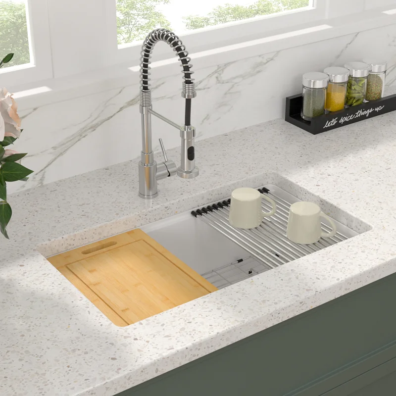 Sarlai 33'' White Quartz Composite Undermount Workstation Kitchen Sink