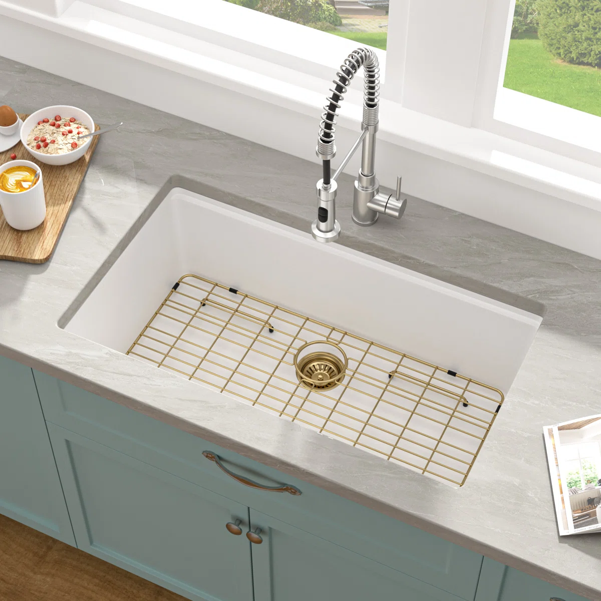 Sarlai 30in White Quartz Composite Undermount Workstation Kitchen Sink
