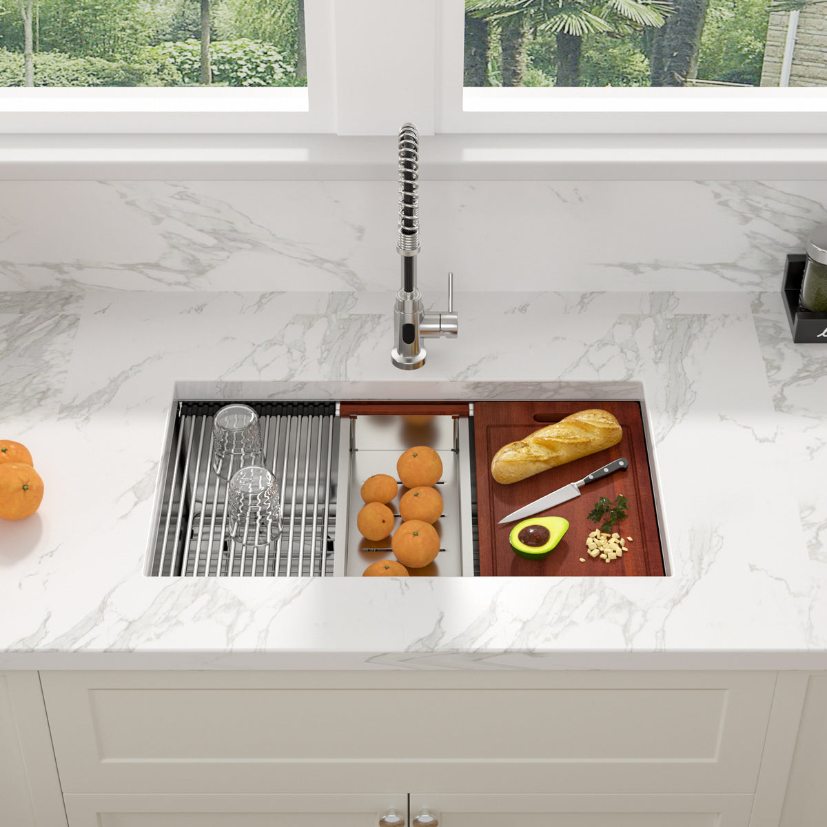 Sarlai 33 Inch Undermount Workstation Kitchen Sink 16 Gauge T304 Stainless Steel Single Bowl Sink