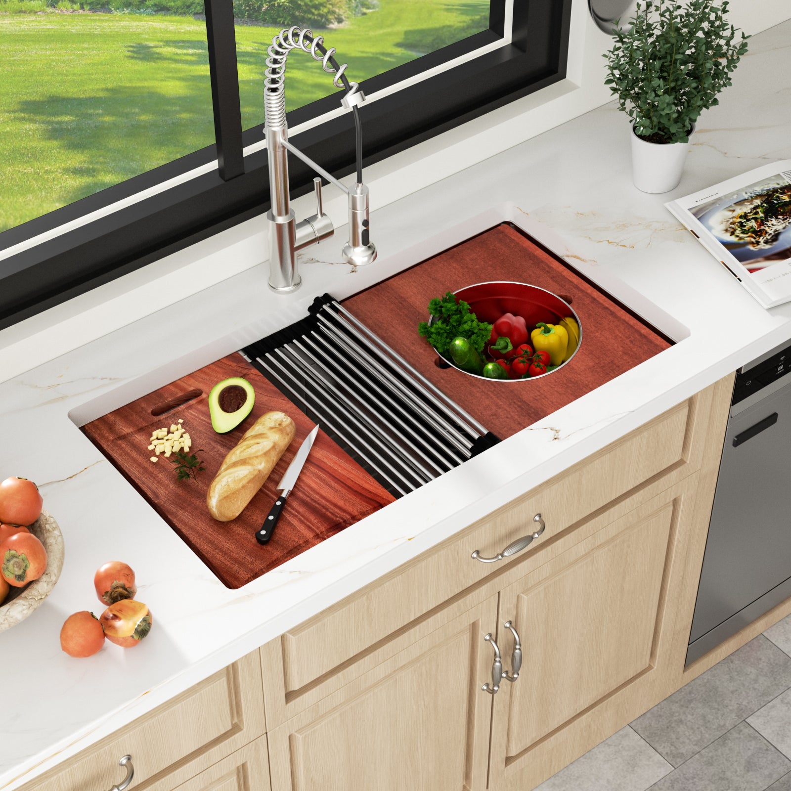 Sarlai 36" Undermount Workstation Kitchen Sink - 16 Gauge Stainless Steel 50/50 Double Bowl with Low Divider Secondary image