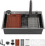 Sarlai 33 Inch Gunmetal Black Waterfall Workstation Drop In Kitchen Sink with Faucet & Glass Rinser