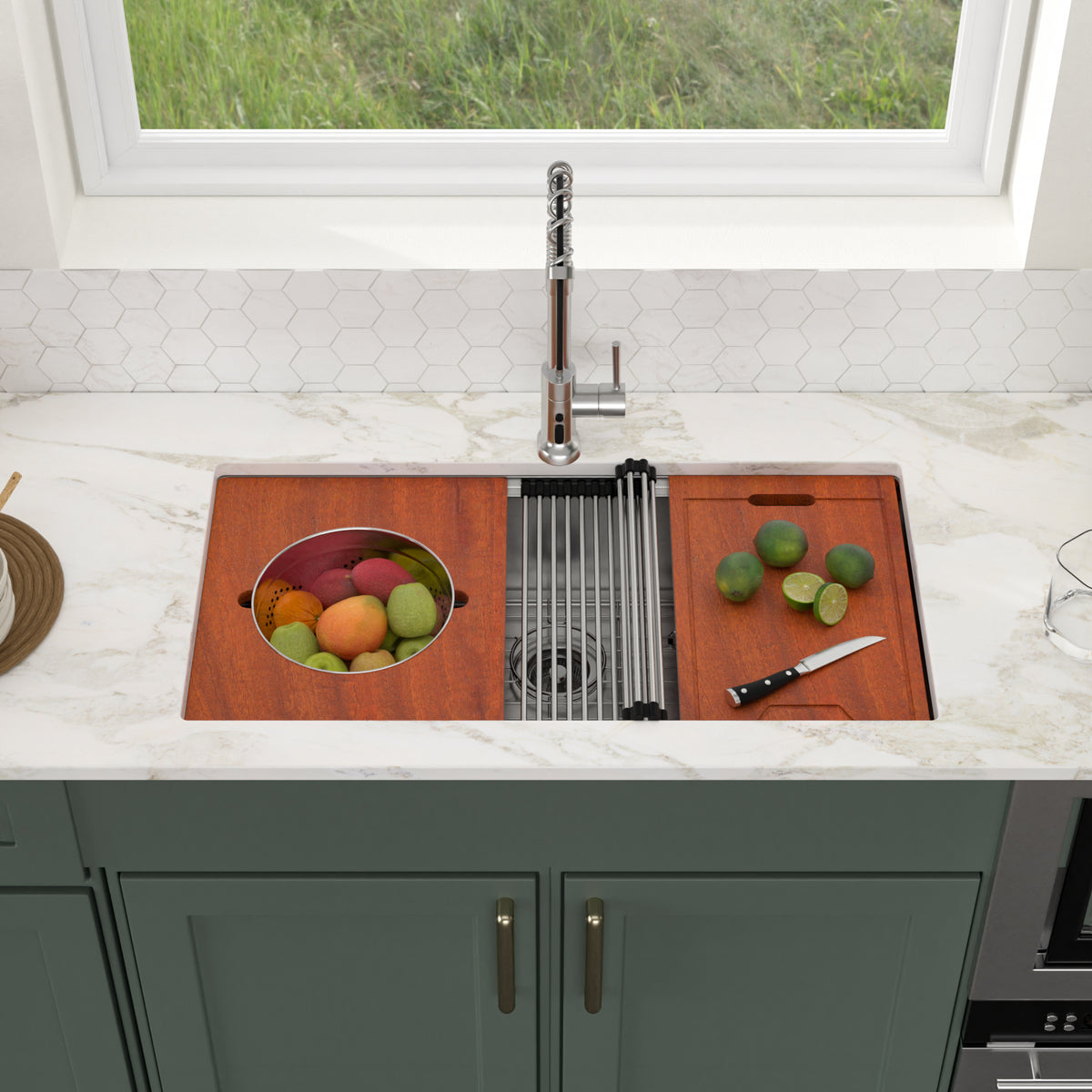 Sarlai 36''x 19''Stainless Steel Undermount Single Bowl Workstation Step Kitchen Sink